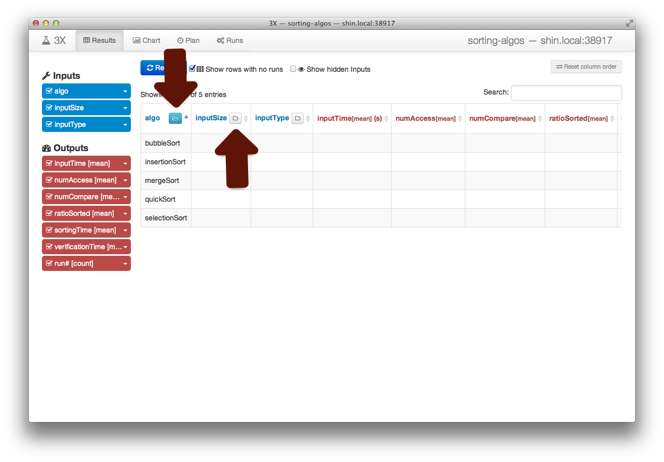 Level of aggregation of the results data can be controlled using buttons on the table headers.